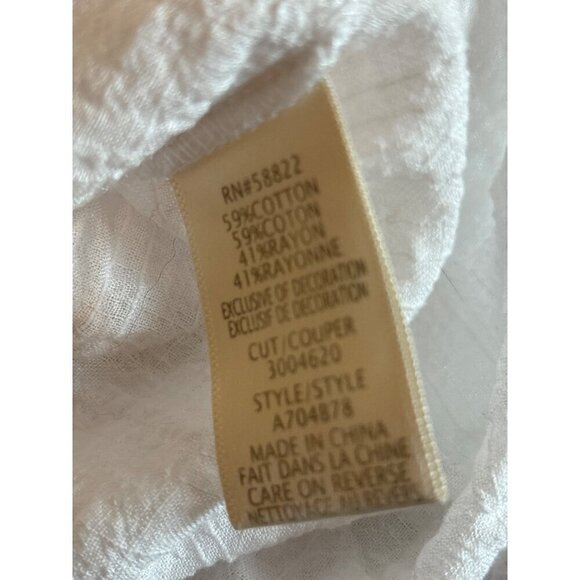 Max Studio Short Sleeve Blouse White Eyelet Lace Tie Front Cotton Blend LRG? - Picture 7 of 8